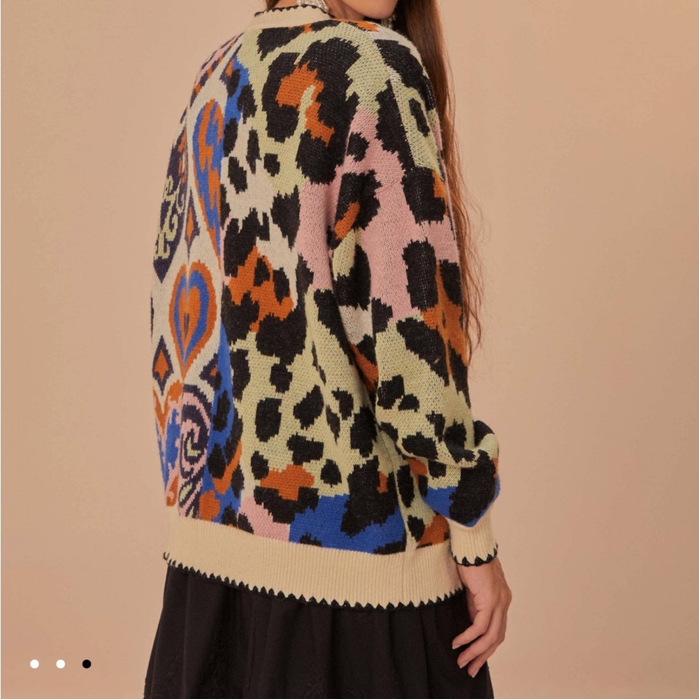 Farm Rio NEW Mixed Ikat Hearts Knit Cardigan - Picture 6 of 13